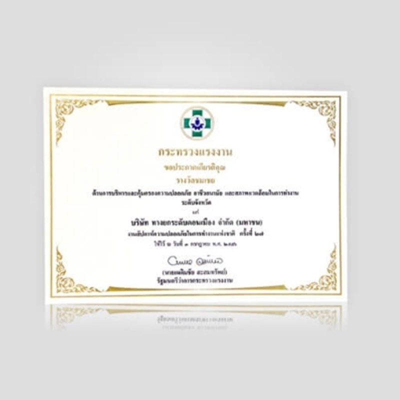 Certificate of Appreciation for Management and Safety Protection, Occupational Health and Environment (Provincial level) No. 27