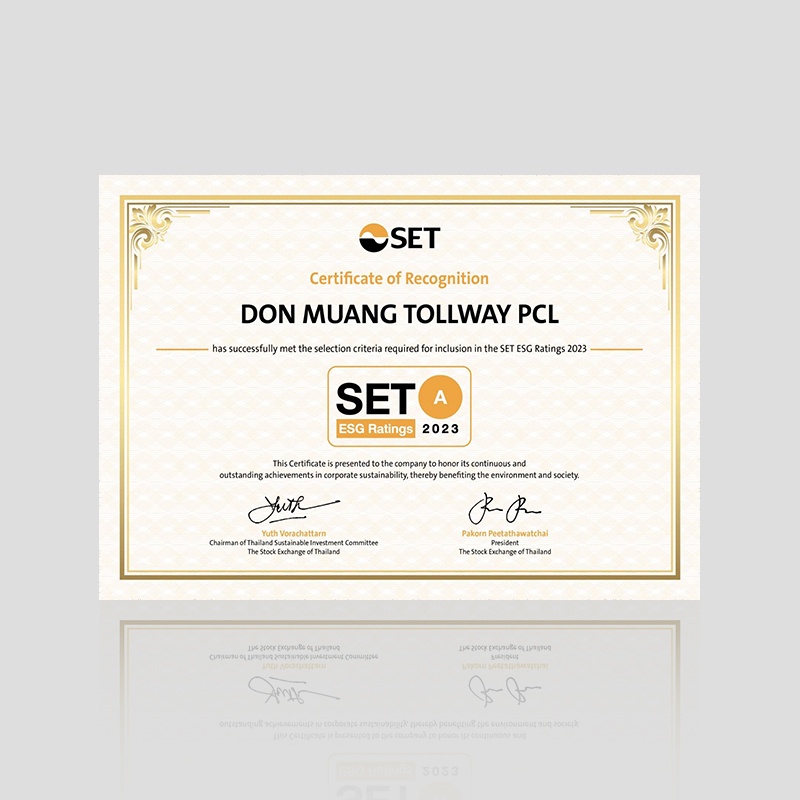 "DMT” has been evaluated with an "A" rating in the "SET ESG Ratings,"