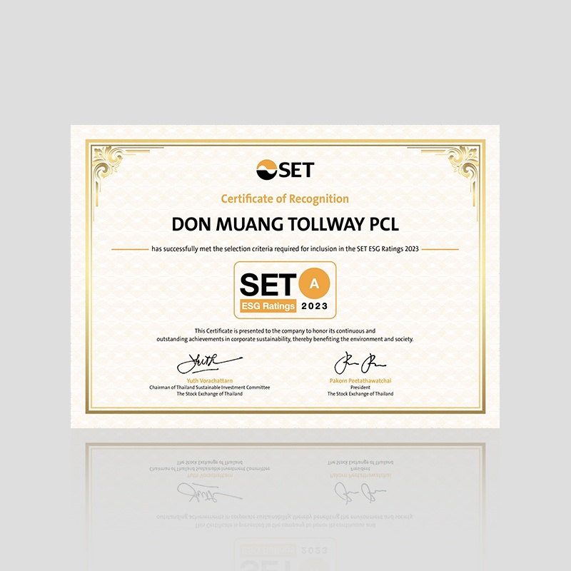 "DMT” has been evaluated with an "A" rating in the "SET ESG Ratings,"