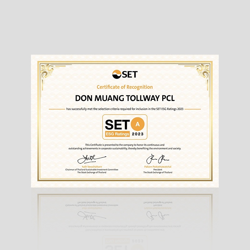 DMT ได้รับการประเมิน “หุ้นยั่งยืน SET ESG Ratings” อยู่ในระดับ “A”