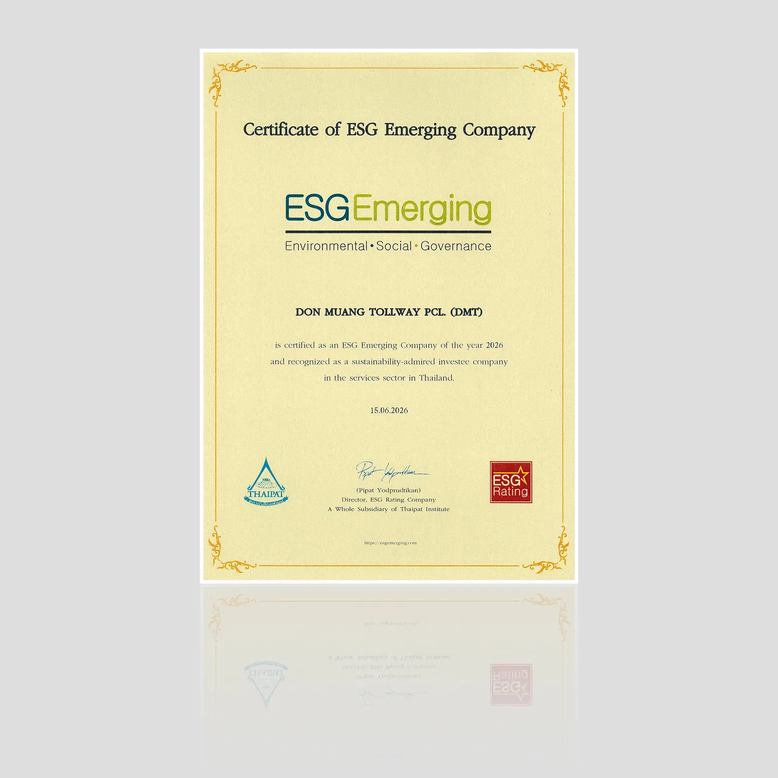 DMT ได้รับการคัดเลือกให้เป็นหนึ่งในหลักทรัพย์จดทะเบียนที่อยู่ในกลุ่ม ESG Emerging List ประจำปี 2569